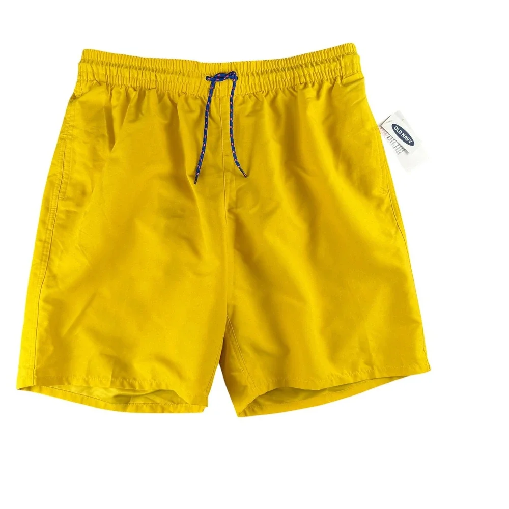 Old Navy Mens‎ Swim Trunks Yellow UPF 40+ Mesh Lined Drawstring Shorts Large NWT